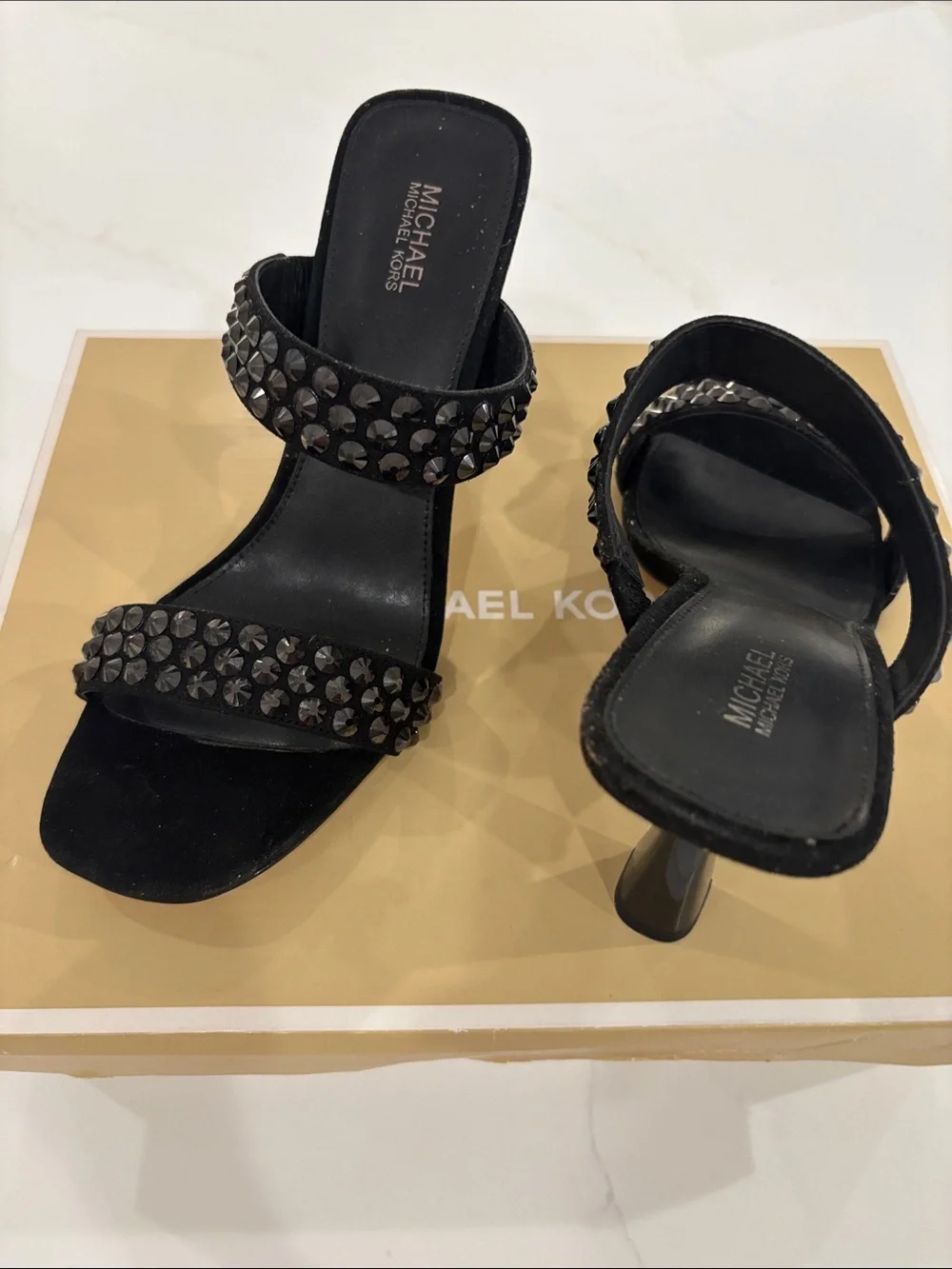 Michael Kors Black Studded Double-Strap Mule Heels